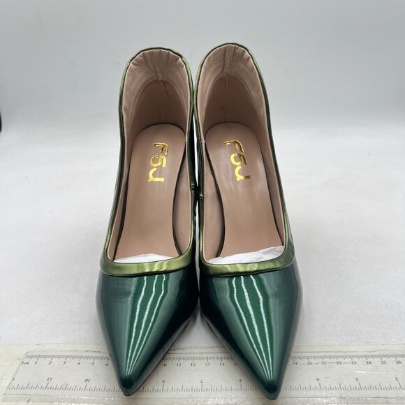 FSJ Green Pointed Toe Slip On Crystal Gorgeous Three Diamonds High Heel Pumps - Picture 3 of 8